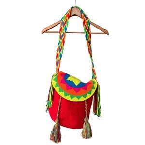 Wayuu Mochila Shoulder Bag Purse Medium Size Red Multicolor 12x10x10 New
